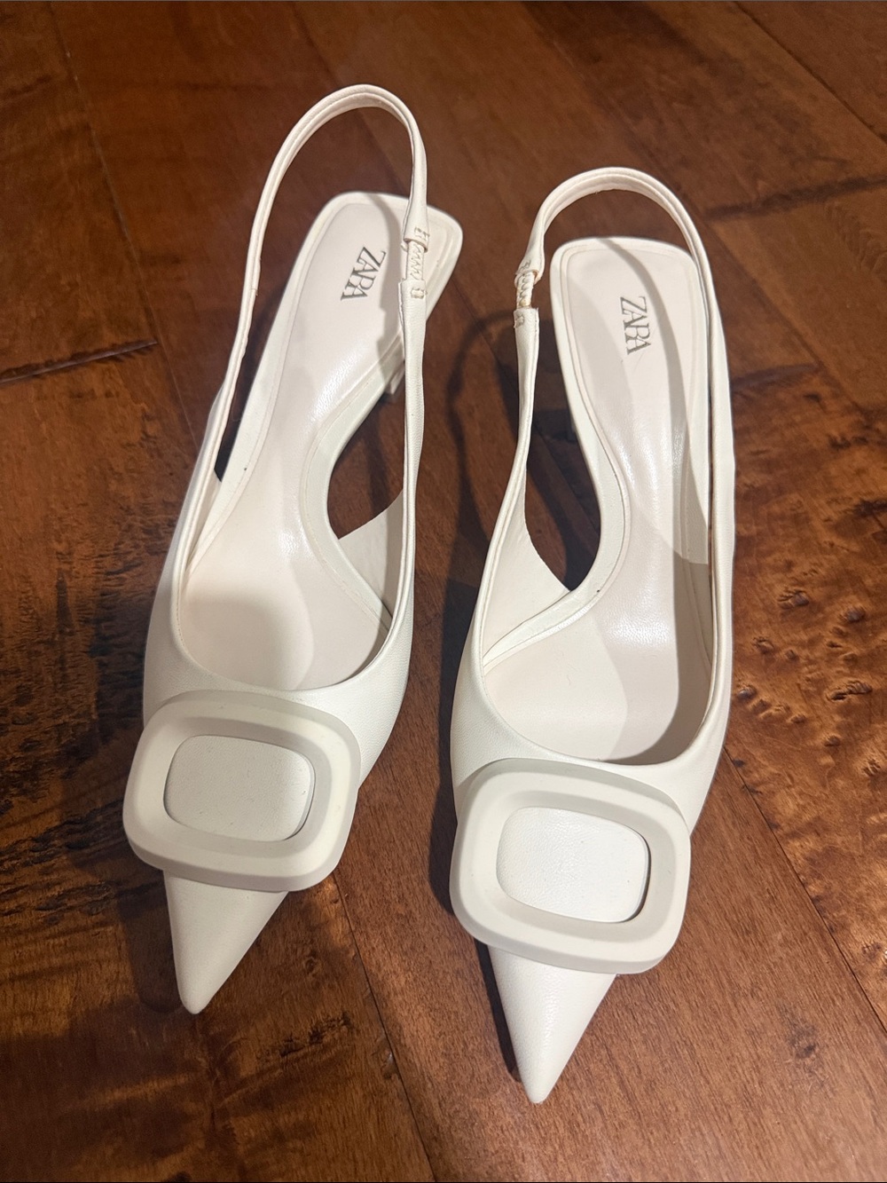 ZARA Cream Pointed Slingback Pumps with Square Accent